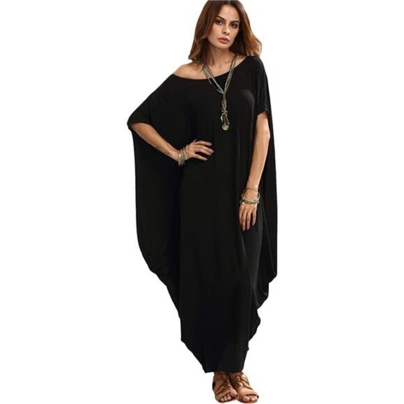 Women's Boat Neck Dolman Sleeve Caftan Harem Oversized Maxi Dress - Picture 1 of 6